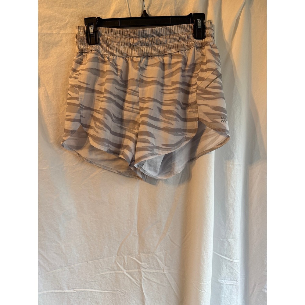All in Motion Womens Grey Tiger Stripe Running Shorts Smocked‎ Waist Small